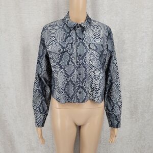 Etica Drew Olive Snakeskin Animal Print Cropped Boxy Jacket NWT Women's Small